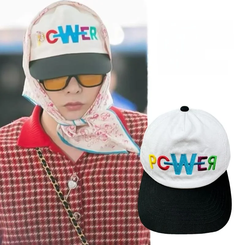 GD New Album Power Baseball Cap Korean Fashion Versatile Letter Duckbill Cap Couple Hats Casual round Top Cotton Geometric Block