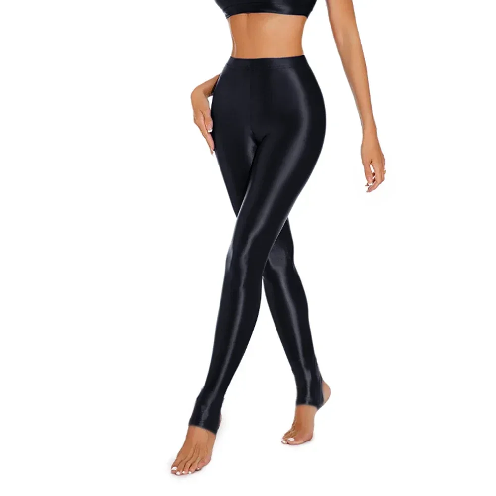 Leggings sexys brillantes para mujer, pantalones ajustados elásticos de cintura alta transparentes, pantalones de entrenamiento de Yoga y baile