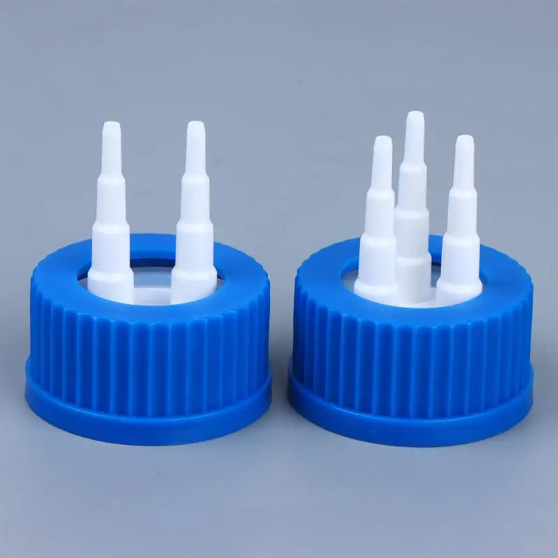 New GL45 Blue Safety Lid Feeding Bottle Cap 1 2 3 4 Mouth Reactor Feeding Bottle Adapter Cap Mobile Phase Anaerobic Bottle Lid