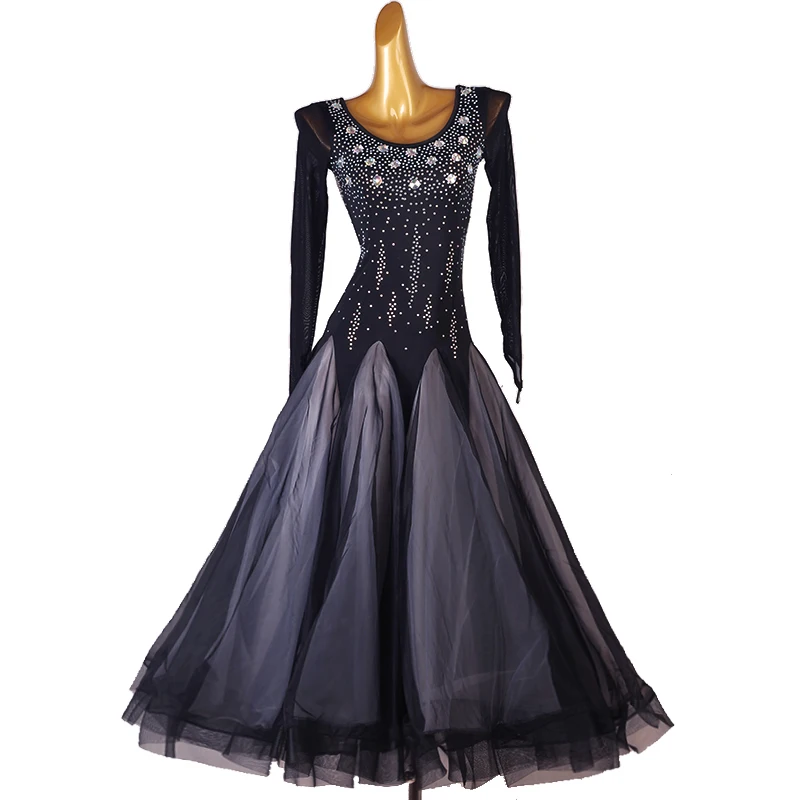 Modern High-end National Standard Social Dance Large Swing Waltz Dress Color Contrast Skirt New Hem