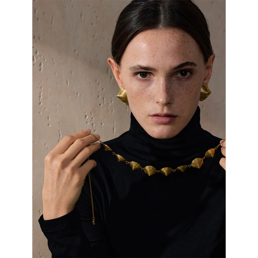 Yhpup Shell Gold Color Waterproof Plated Stainless Steel Earrings Necklace Jewelry Statement Trendy Fashion Holiday Accessories