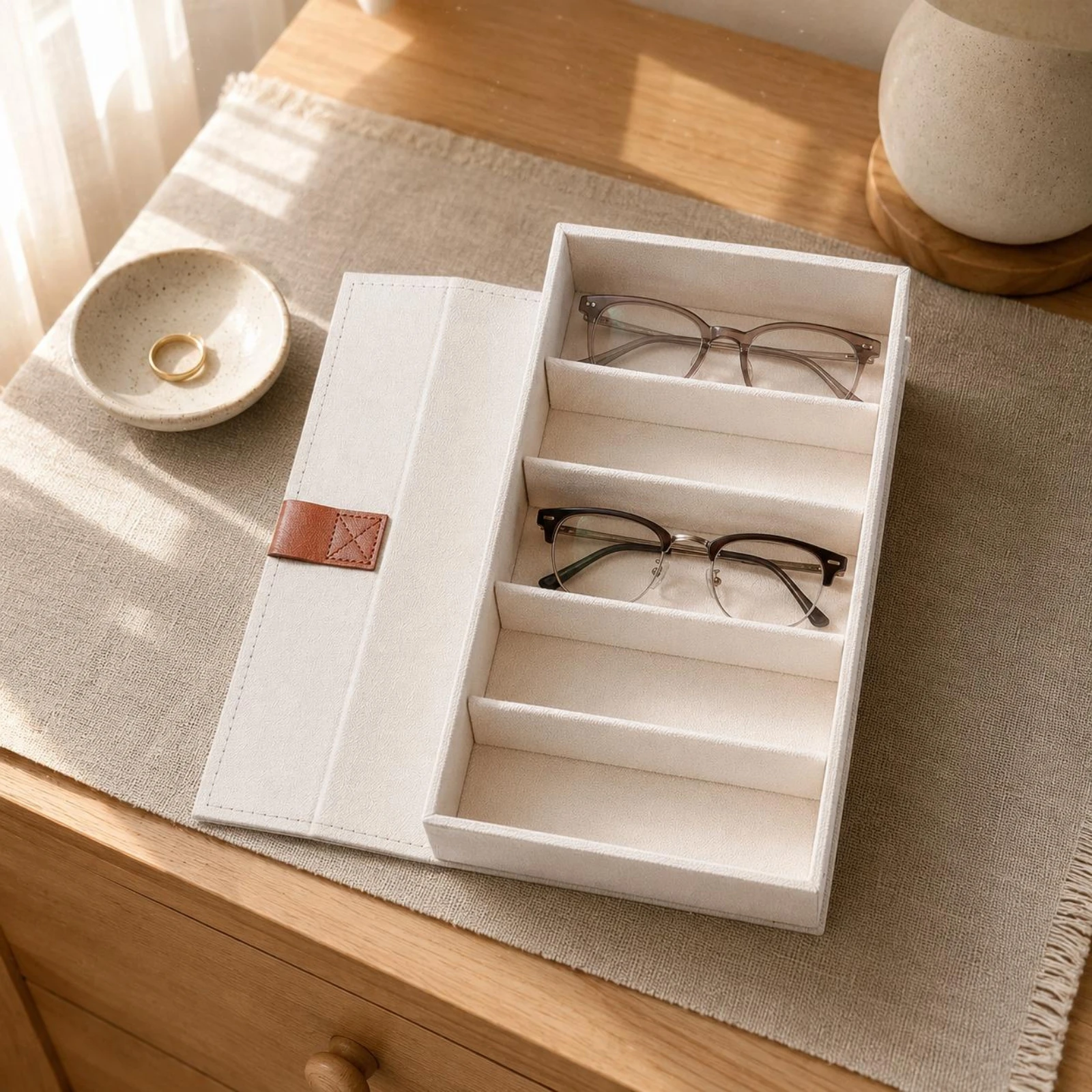 Oxford Cloth Glasses Organizer Stitched Closure Tab 5-Compartment Glasses Case Multi Slot Sunglass Holder Multiple Compartments