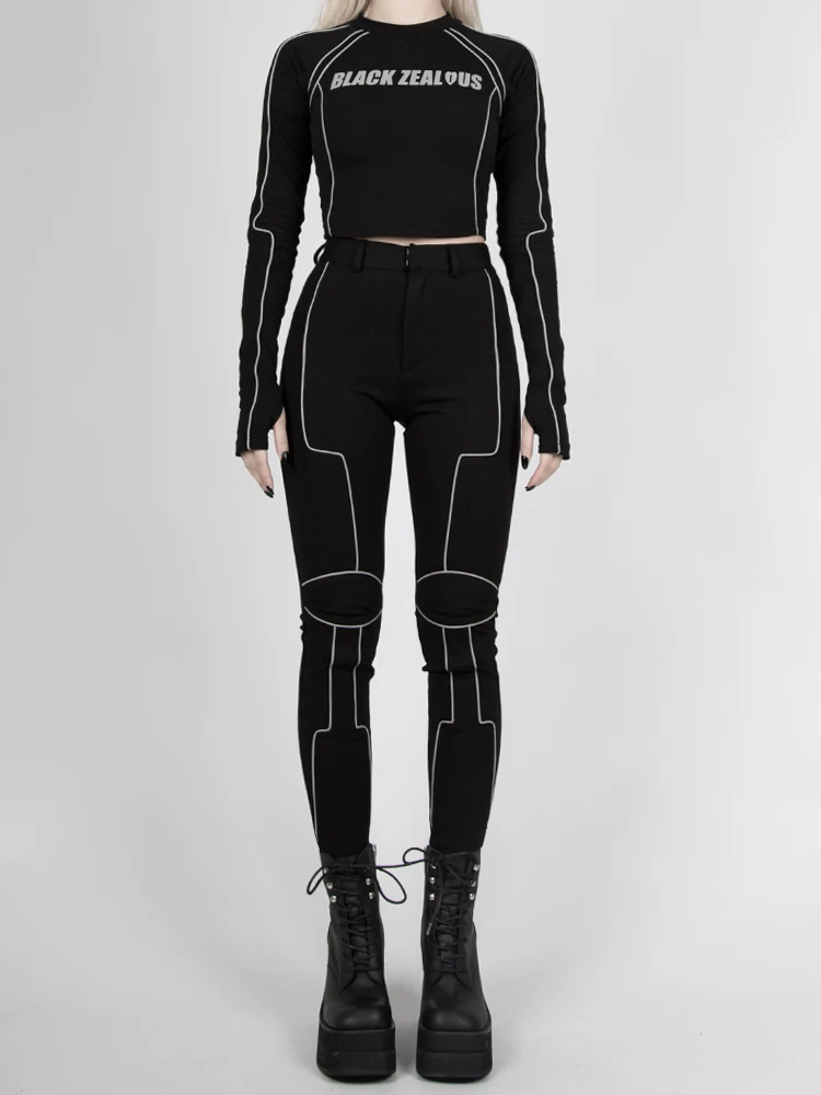 Cyberpunk Motorcycle Suit Mechanical Reflective Stripe High Waist Tights Skinny Pants Reflective Strip High-waisted Pants