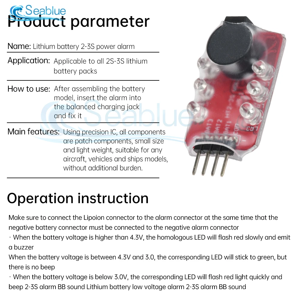 1pcs 2-3S Lipo Battery Voltage Tester/ Low Voltage Buzzer Alarm/ Battery Voltage Checker With BB Sound