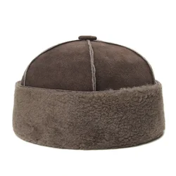 Genuine Leather And Fur Integrated Hat Men's Sheepskin Wool Hat Real Wool Landlord, Middle-Aged And Elderly Melon Skin Hat
