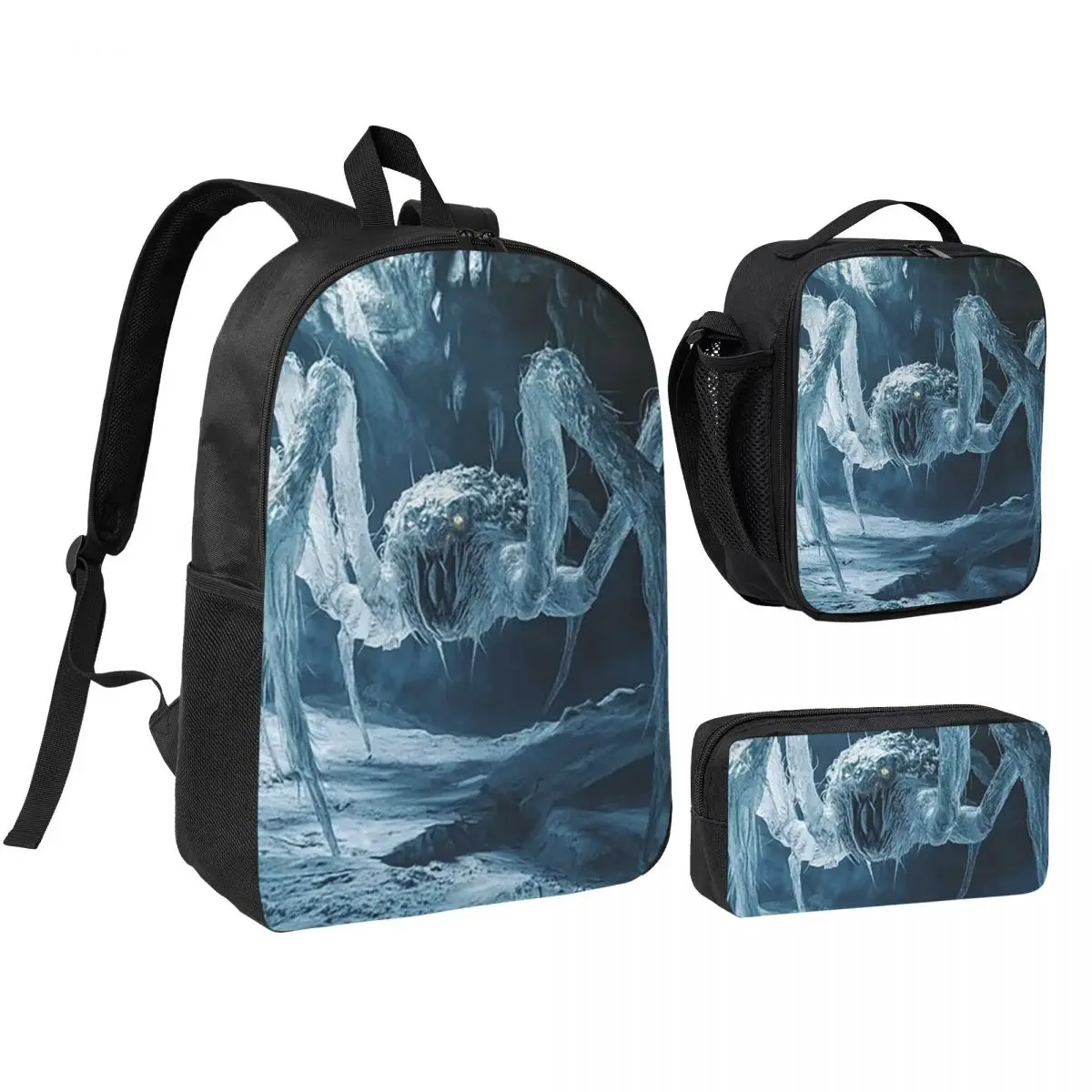 Gothic Winter Spider And Ice Cave Backpack Student BookBag School Bag Shoulder Bags 3ps Insulated Lunch Bag Pencil Case