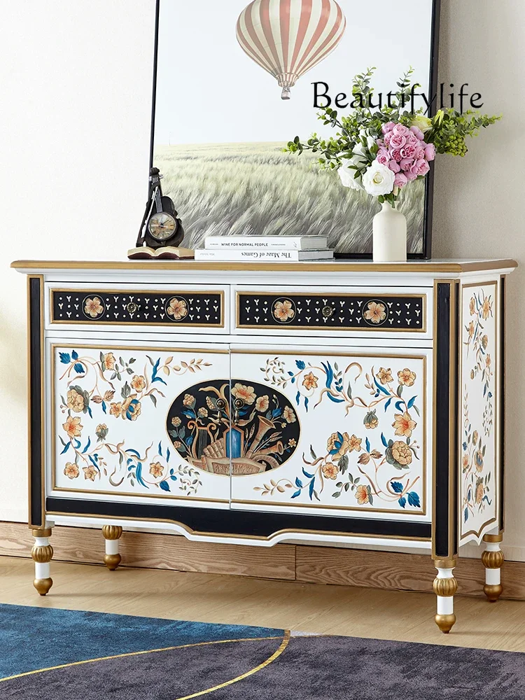 

Hand Painted Solid Wood Porch Home Hallway Hotel Homestay Shop Decorative Painted Sideboard Cabinet