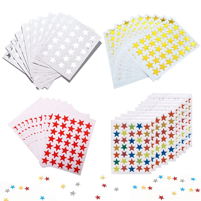 10/20/40Sheets Children Reward Sticker Golden Silver Star Self-adhesive Stickers Mother Teacher Praise Label Award For Kids Gift