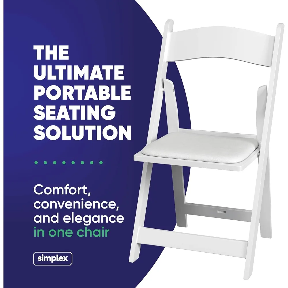 Resin Stackable Foldable Chairs with Padded Seats - Comfortable White Chairs for Indoor Use and Easy Storage