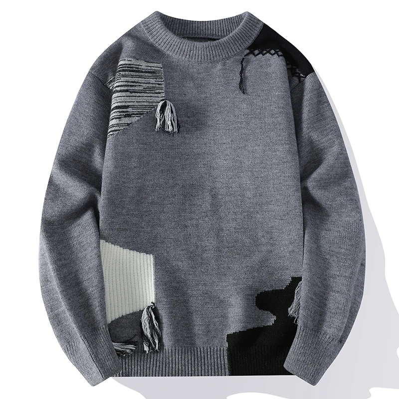 Patchwork Knitted Sweater Trend High Street Autumn Winter Warm Men's Tops Hip-hop Street Clothing Fishing Sports Pullover