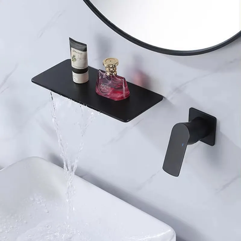 

Oil Rubbed Brass Waterfall Bathroom Sink Faucet Brushed Gold Shower Set Wall Mount Lavatory Basin Faucets Black Mixer Tap Hall