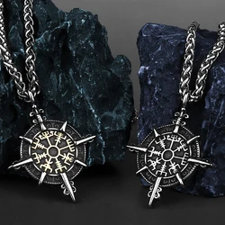 Viking Vintage Compass Vegvisir Runes Stainless Steel Pendant Necklace Scandinavian Men's Amulet Viking Necklace Jewelry Gift