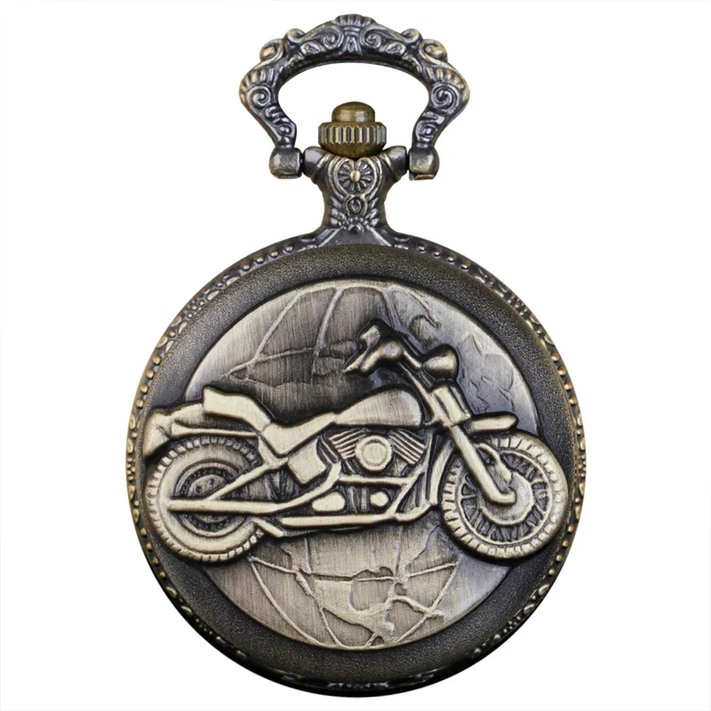 Requintado marrom popular motocicleta bronze quartzo relógio de bolso pingente corrente charme presentes ideais para homens mulheres colecionadores