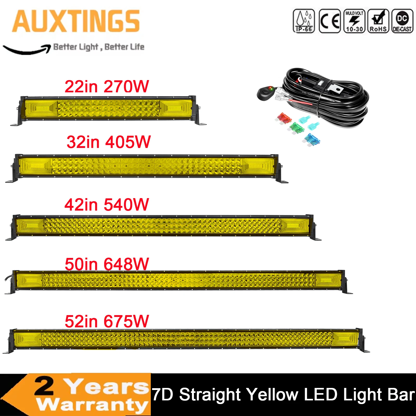 22'' 32'' 42'' 52'' 3-Row 7D Straight Offroad Yellow LED Light Bar Combo Led Work Light Bar 12v 24v Truck SUV ATV 4WD Led Bar