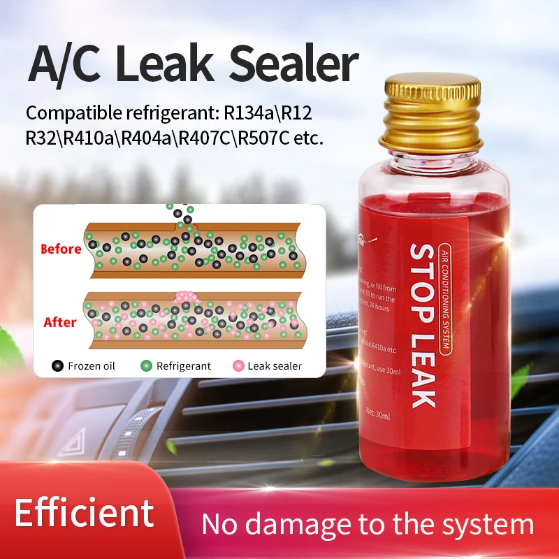 Agente Riparatore per Perdite del Sistema di Climatizzazione Auto 30ml, Olio per Riparazione di Sistemi di Refrigerazione Domestici e Commerciali per R134a R32 R1234yf