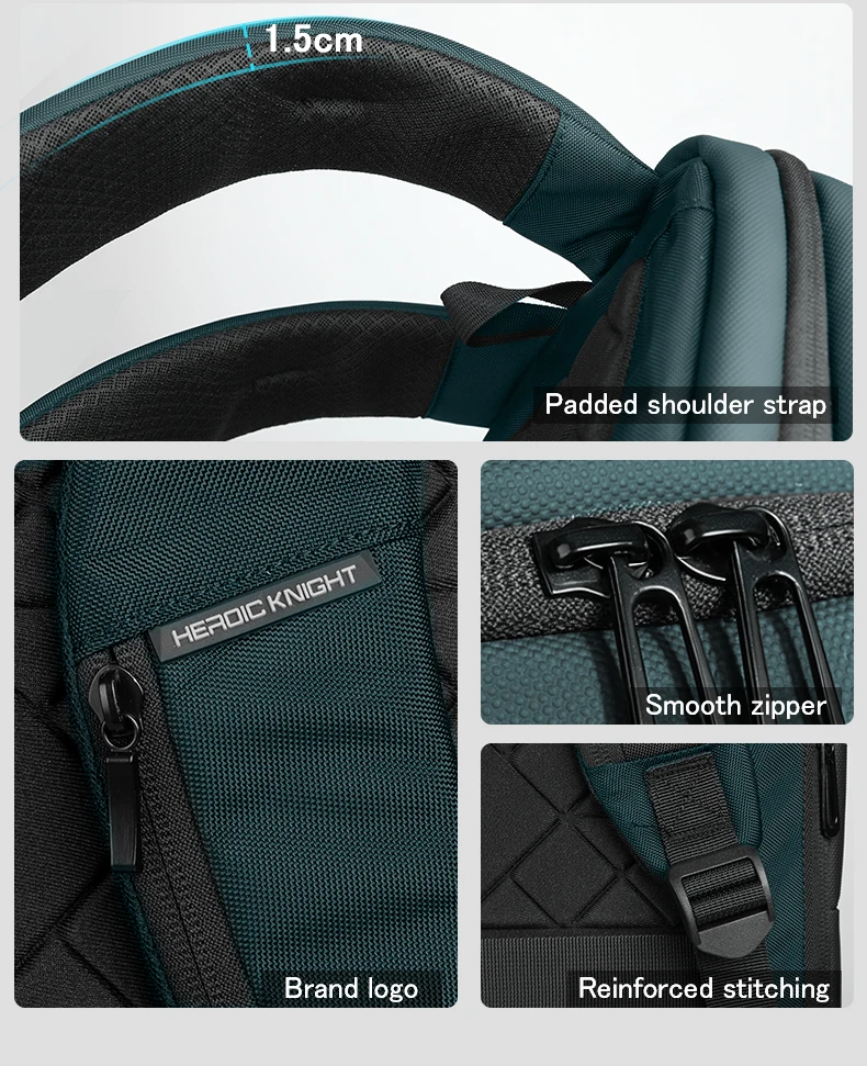 Heroic Knight Business-Laptop-Rucksack für die Arbeit, wasserdichtes Oxford-Gewebe, große Kapazität mit USB-Ladefunktion, tragbarer Herrenrucksack – Detail 13
