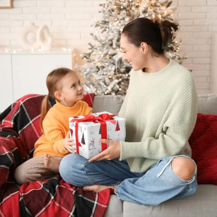 الأبيض عيد الميلاد ورق التغليف حزمة للبالغين الرنة المشارب الغابات ندفة الثلج الأحمر شاحنة الشتاء المشهد تصاميم 28x40 بوصة #3