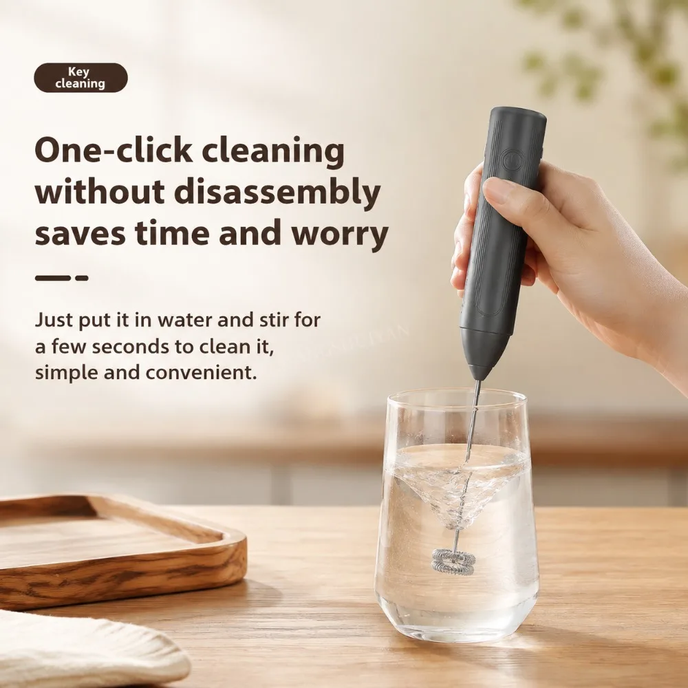 Electric Coffee Frother 2 In 1 Rechargeable Type-C Blender Stainless Steel 3 Speeds Milk Mixer Egg Beater Handheld Foam Maker