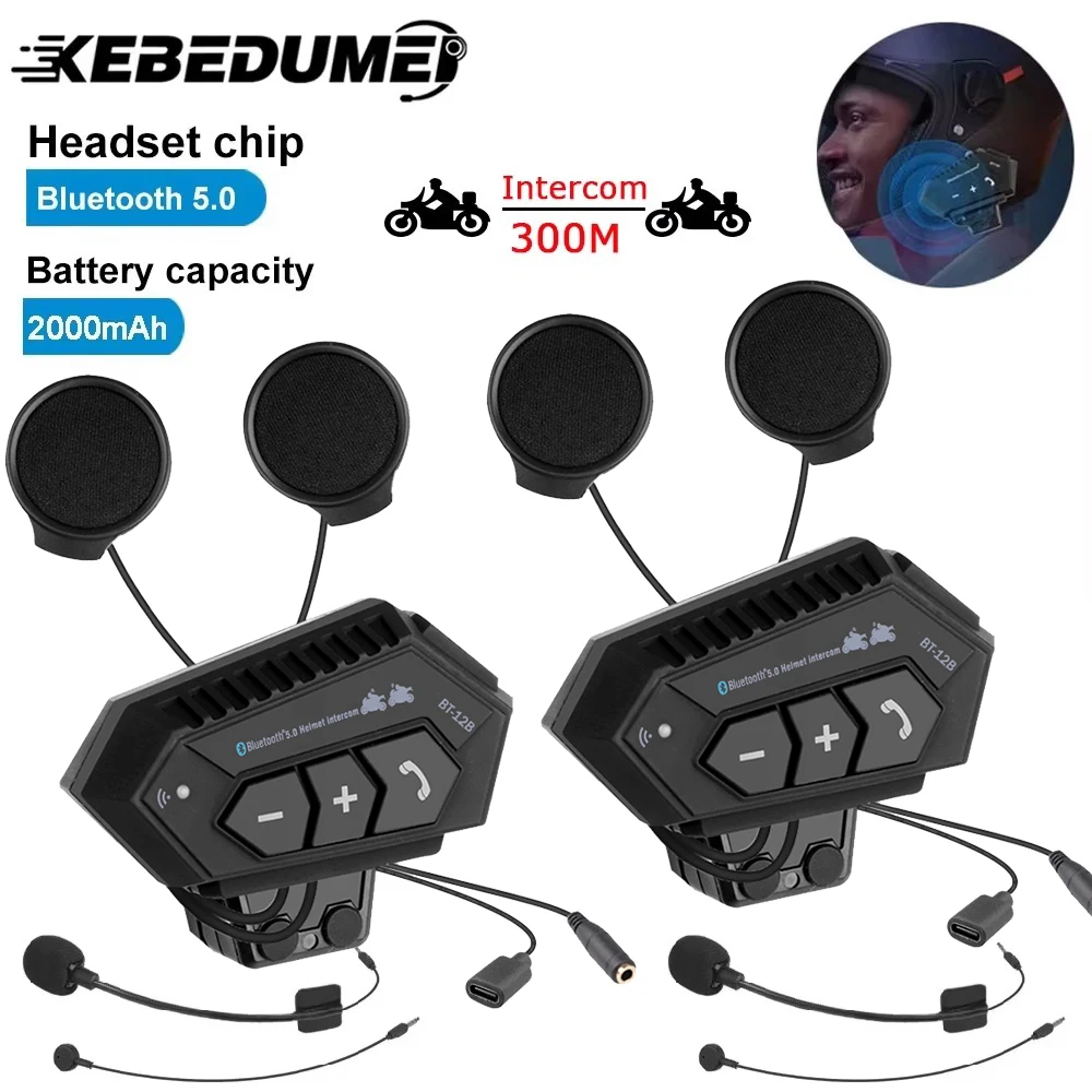 

KEBIDUMEI Motorcycle Helmet Intercom Headset For 2 Riders intercommunicator Moto 300M Handsfree Waterproof Bluetooth Interphone