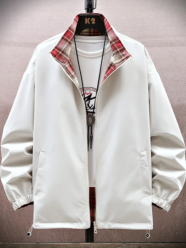 

Двусторонняя мужская повседневная куртка в американском ретро-стиле в клетку, весенне-осенняя, модная, брендовая, студенческая, молодежная, свободного кроя