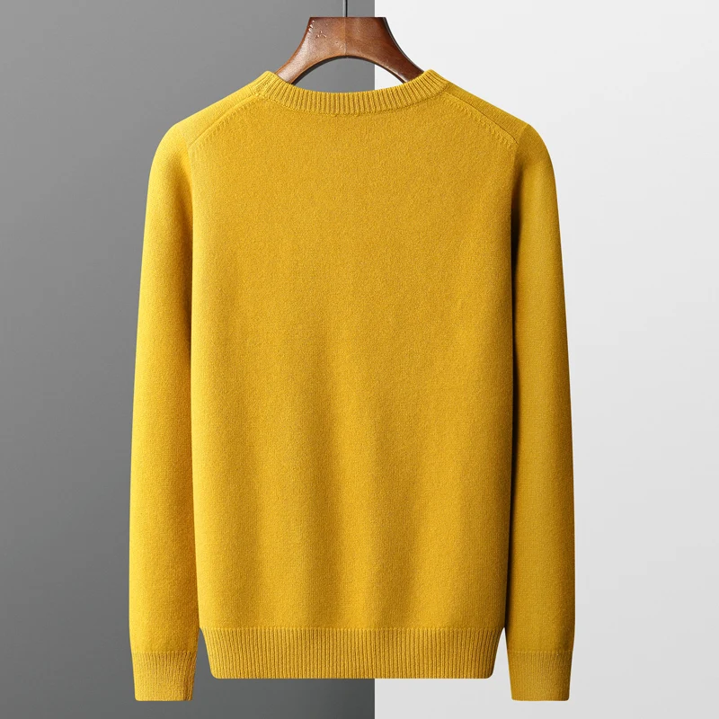 100% Wool Sweater Men's Round neck Thickened Top Autumn and Winter New Solid Color Knitted Pullover