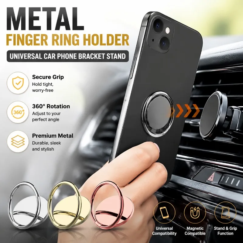 

Magnetic Phone Ring Holder 360 Degree Rotatable Portable Finger Grip Buckle Multifunctional Universal Mobile Phone Back Stand