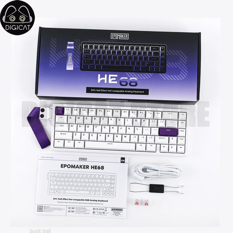 

Epomaker He68 65% Ansi US Layout Прокладка с эффектом Холла Проводная магнитная игровая клавиатура для Mac/Win со скоростью заката 8,000 Гц