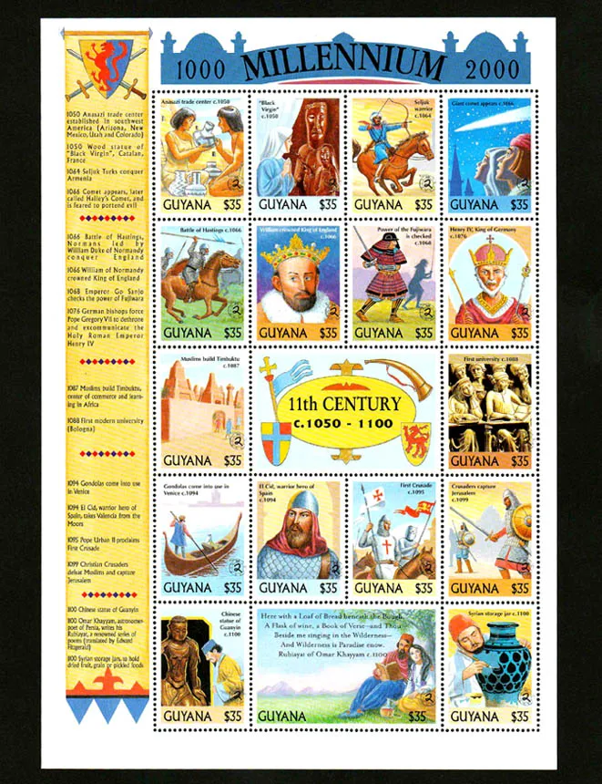 Guyana Post Y2000 Millennium Review Kriege, Kreuzzüge, historische Ereignisse, 17 neue Sammelbriefmarken, Material für Scrapbooking – Detail 1