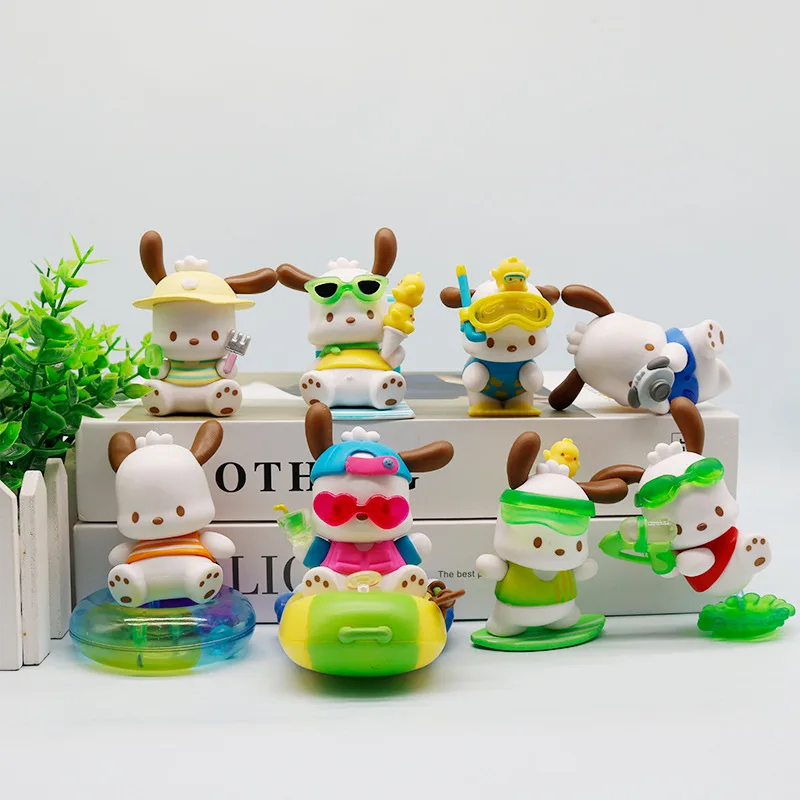 

Holiday Beach Series Sanrio Kawaii Figure Pochacco Cute Desktop Decoration Toy Doll PVC Collect Children Cake Ornaments Gift
