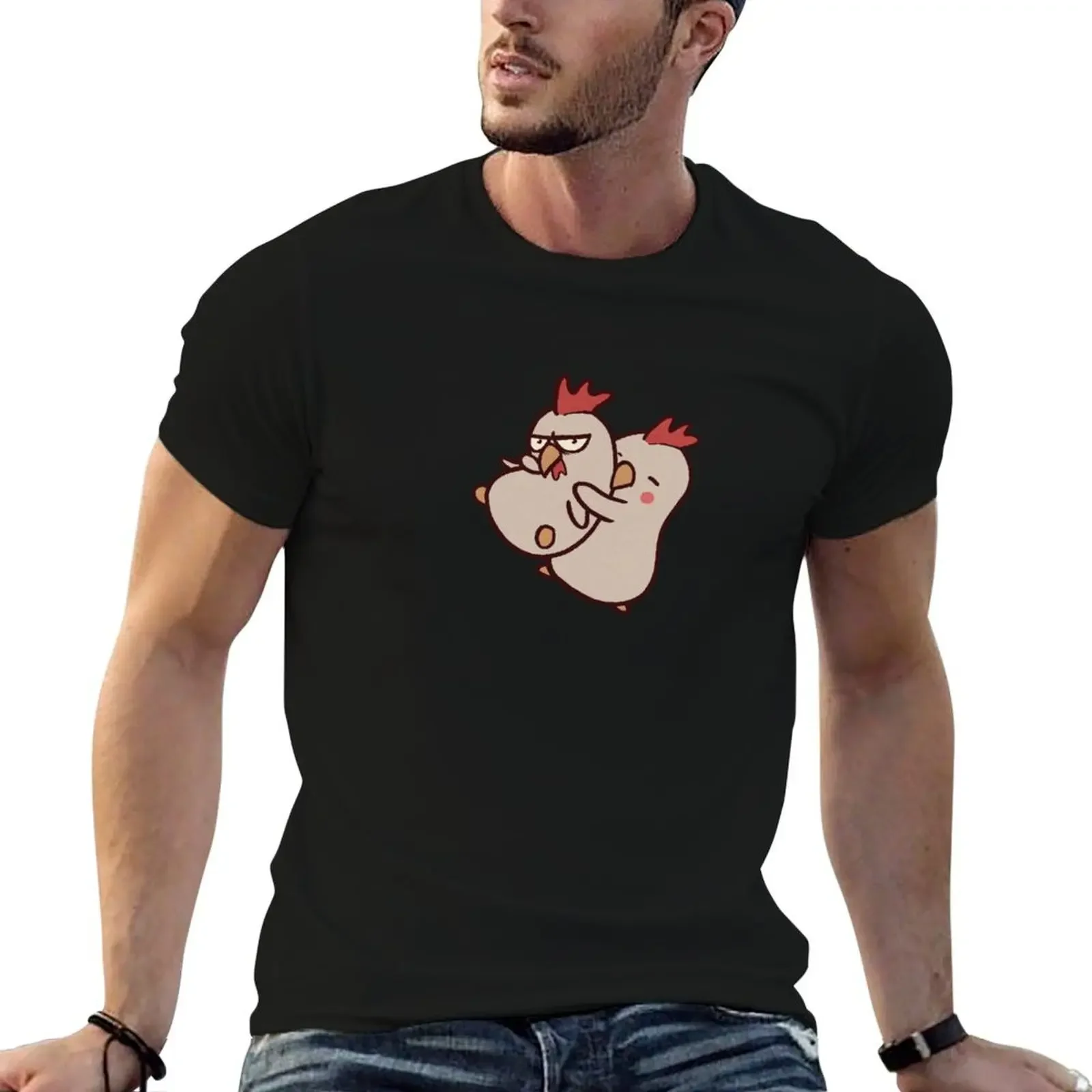 

Silly Cartoon Chicken Hug T-Shirt heavyweights summer top graphic t shirt vintage mens big and tall t shirts