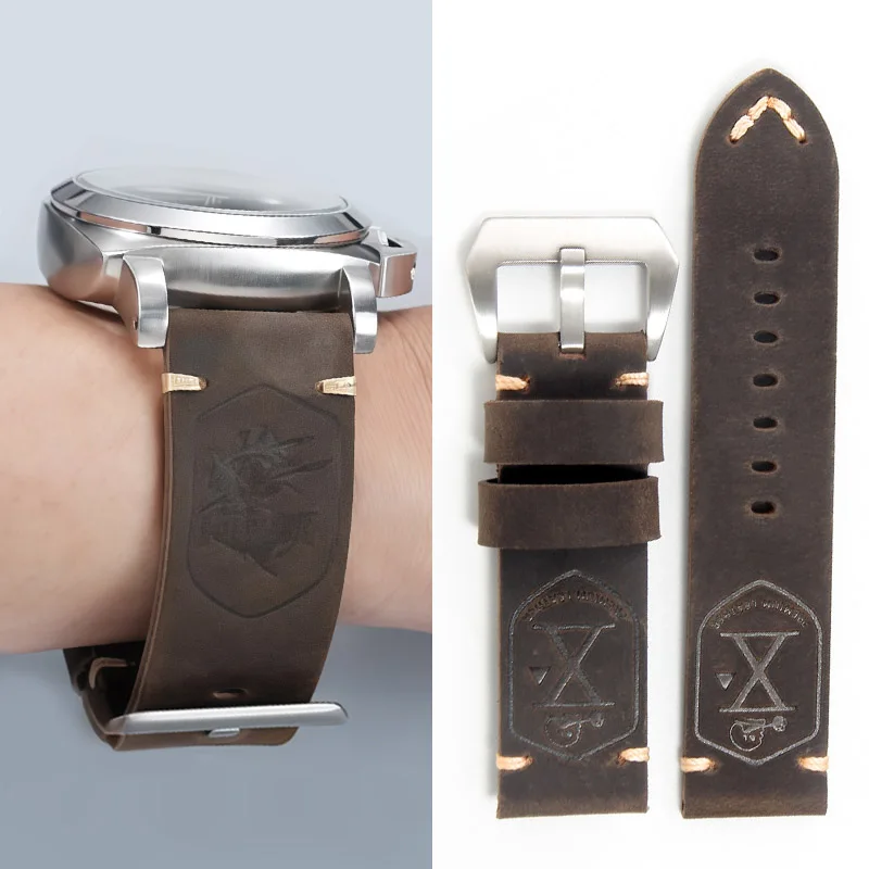Handmade First Layer Leather Watch strap 20mm 22mm 24mm 26mm For Panerai PAM Watchband Vintage Soft Leather Bracelet Wristband