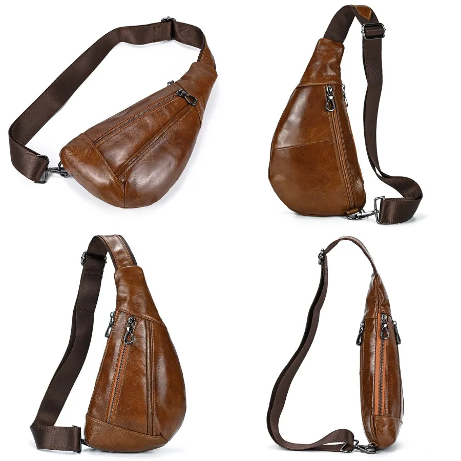 

【Новый стиль】 Модная мужская нагрудная сумка из натуральной кожи, в стиле ретро, многофункциональная, из кожи Crazy Horse - сумка через плечо.