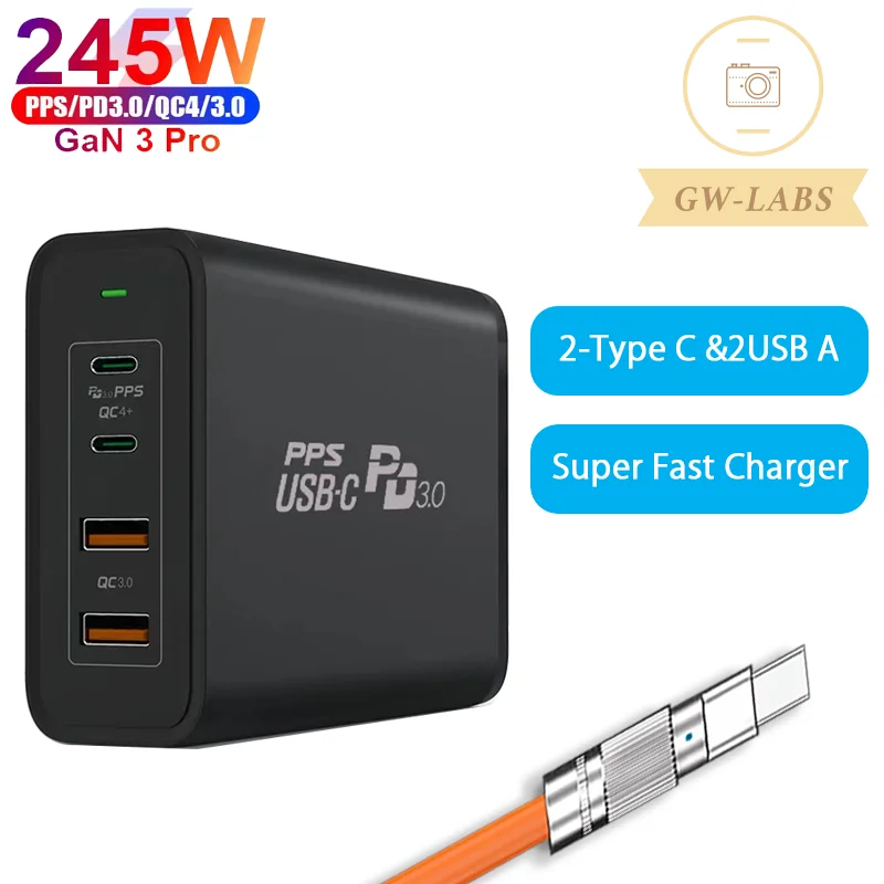 

245W GaN Pro USB C Charger PD 100W Super Fast Charging Station for MacBook Pro Air iPad iPhone Samsung Huawei and More