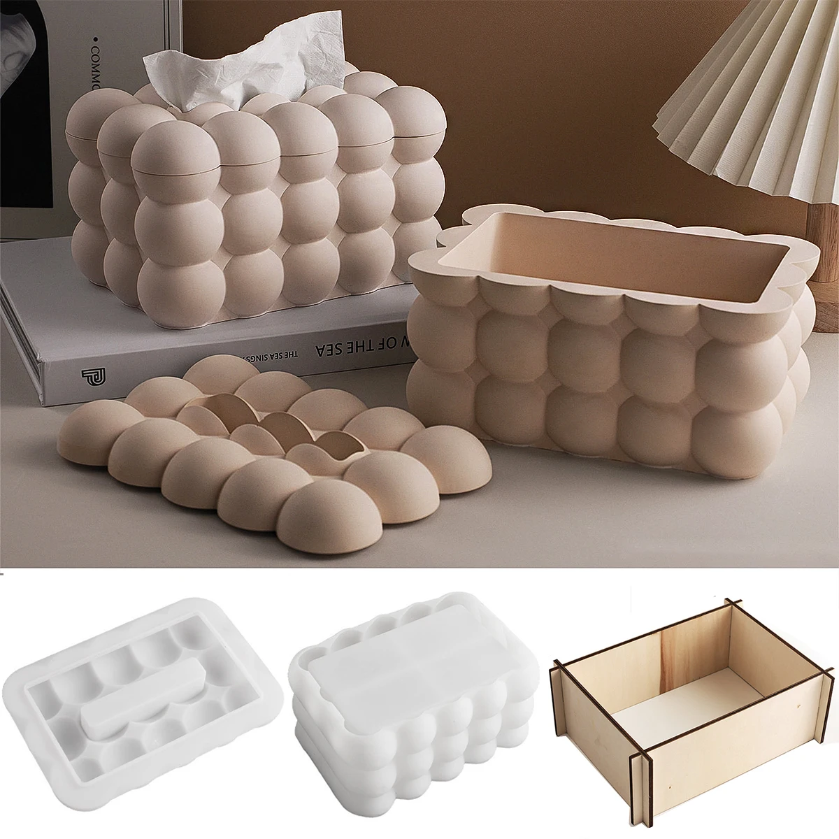 DIY Tissue Box Silicone Mold Creative Bead Bubble Storage Box Paper Tissue Holder Mold 3D Plaster Resin Craft Gifts Home Decor