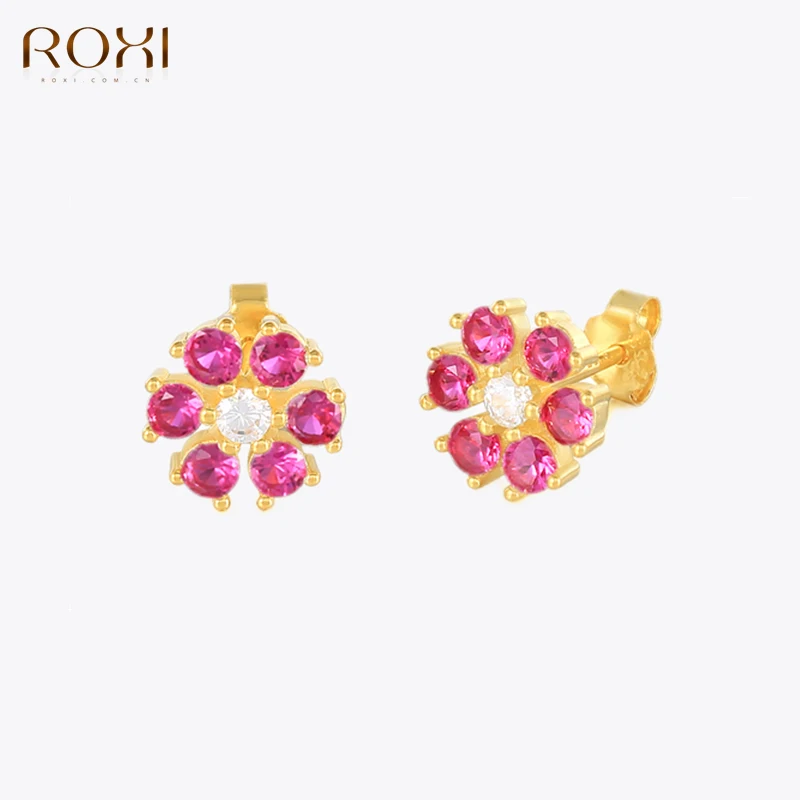 روكسي النحاس البسيطة الملونة الزهور أقراط للنساء Fanshion مجوهرات الغضروف الأذن العظام مسمار وأقراط Grils مجوهرات الحفلات