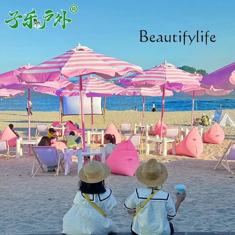 R guarda-chuva listrado de duas cores, liga de alumínio, guarda-chuva de coluna média, praia, internet, celebridade, hotel, pátio, 3 me