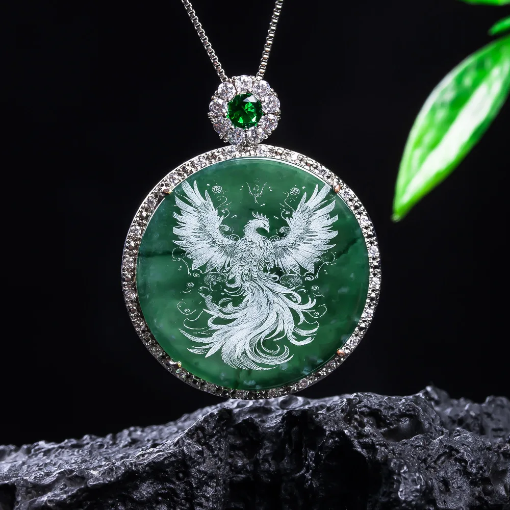 

Серебряный кулон S925 с натуральным изумрудом и резьбой в виде Феникса, ожерелье из жадеита, дизайнерское ювелирное украшение, роскошный подарок