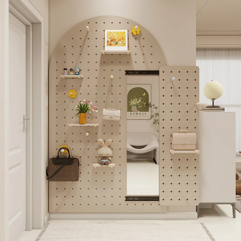 

hole plate rack, hanger, full-body mirror integrated household entrance porch, blocking push-pull hidden full-length mirror
