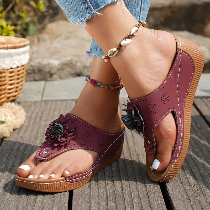 Sommer Flip Flops Hausschuhe Frauen Mode Blume Damen Sandalen Outdoor rutschfeste Keilschuhe für Frauen Casual Plateau Sandalen