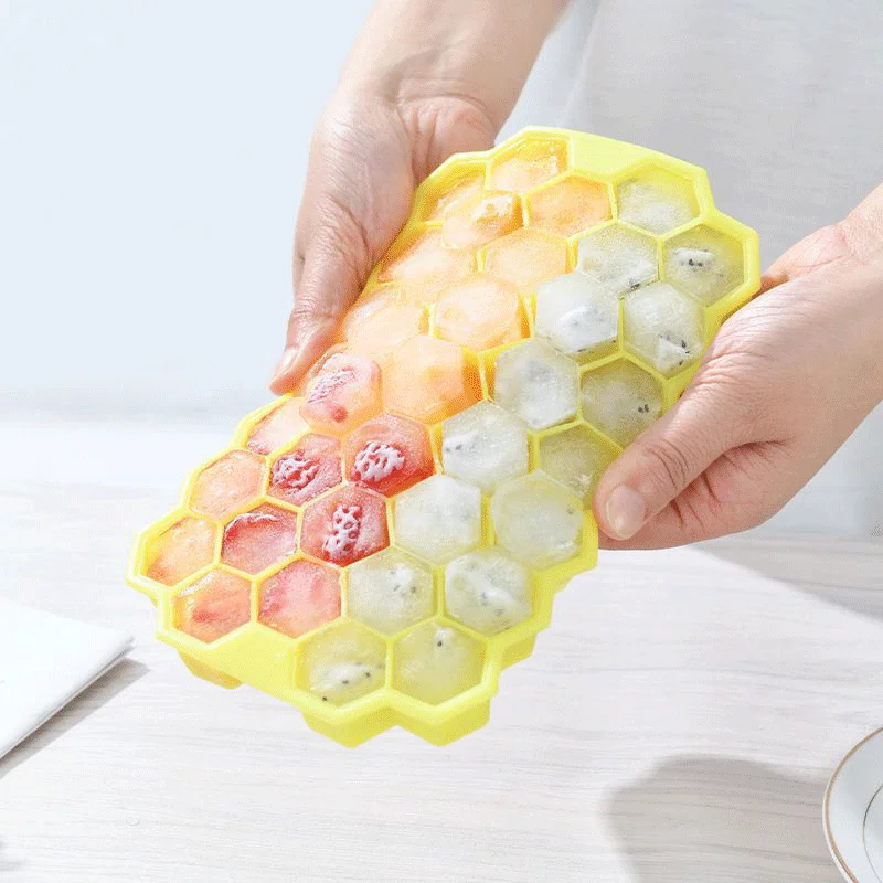 Homemade 37-grid Honeycomb Ice Tray Silicone Chocolate Fudge Mold with Lid Baby Food Supplement Baking Tools Kitchen Gadgets