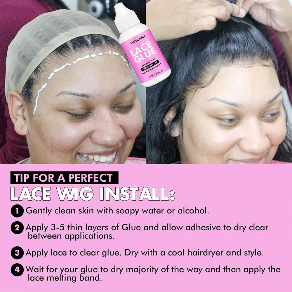 38ml/1.3fl.oz Waterproof Lace Wig Glue - Extremely Hold, Invisible, Quick Dry & Easy Removal - Hair Adhesive for Wigs