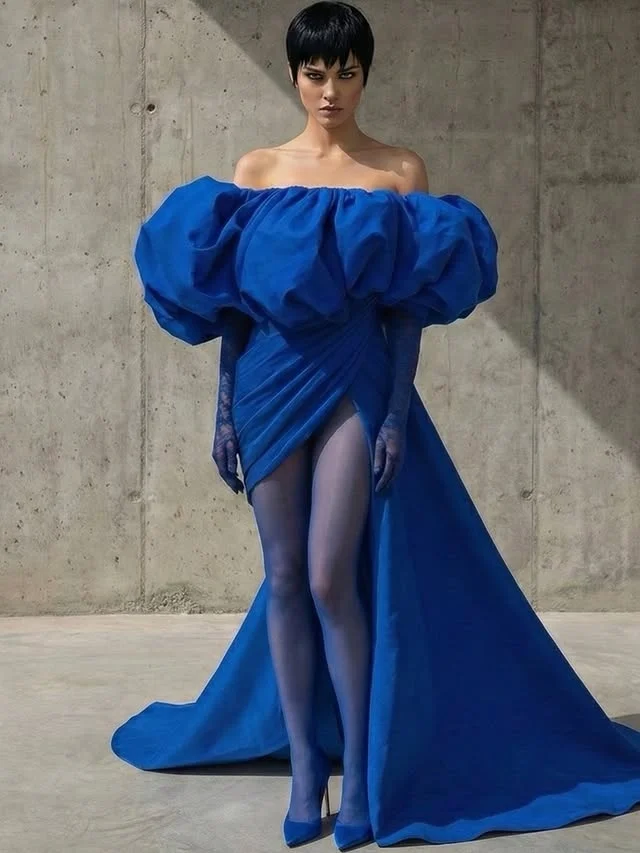 Robe de bal bleu Royal en Satin froncé, épaules dénudées, Sexy, fente haute, robes de soirée Aso Ebi pour femmes, robe de soirée formelle