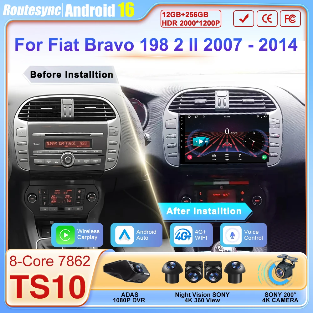 

Автомобильный мультимедийный видеоплеер для Fiat Bravo 198 2 II 2007-2014 Стерео головное устройство Bluetooth Auto Carplay Навигация GPS 4G Wi-Fi