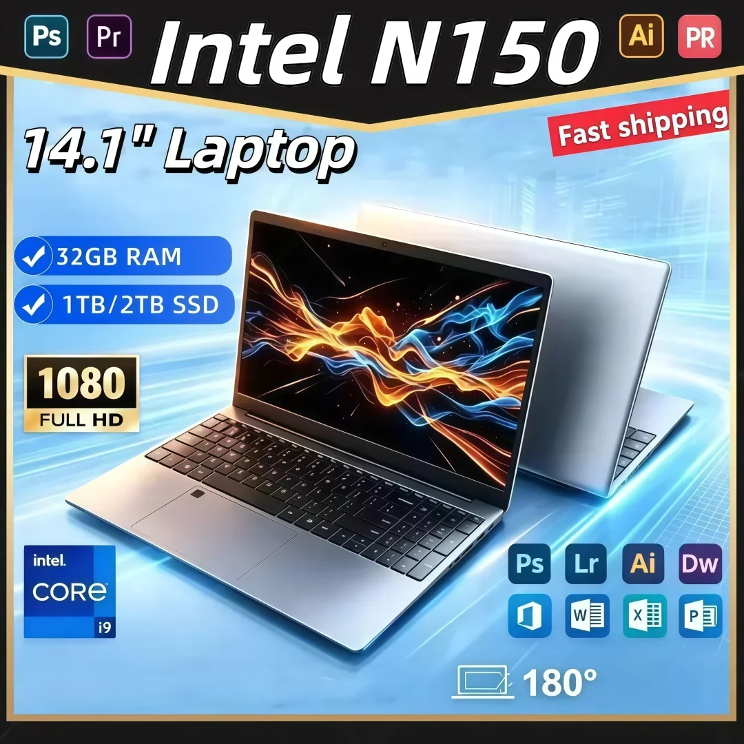 New 14.1 inch Laptop Intel Core N150 32GB 2TB Ultra Slim Office Study Windows 11
