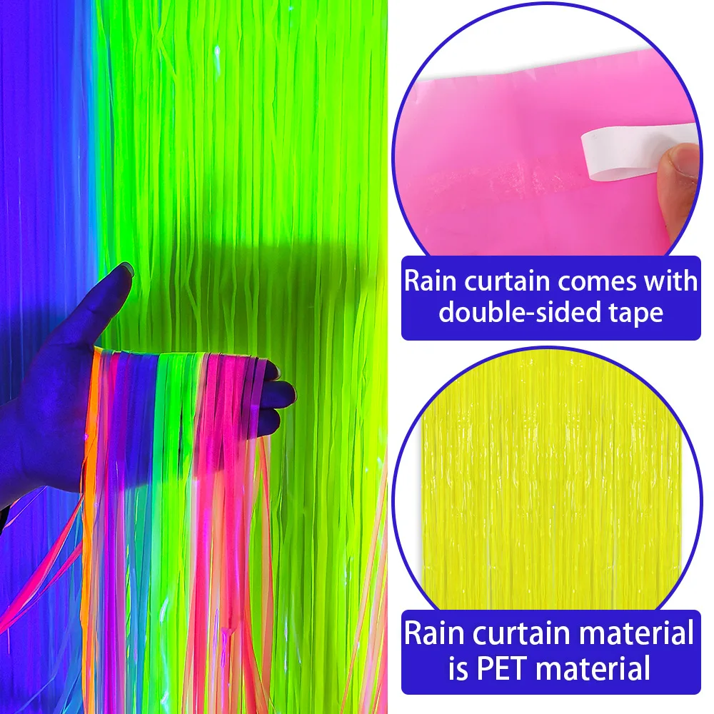 1 x 2M Fluoreszierende Makronen-Regenfalle-Folienvorhänge mit Quasten für Karneval, Party, Bar, Geburtstag, Hochzeit, Dekoration, Hintergrund-Requisiten – Detail 3