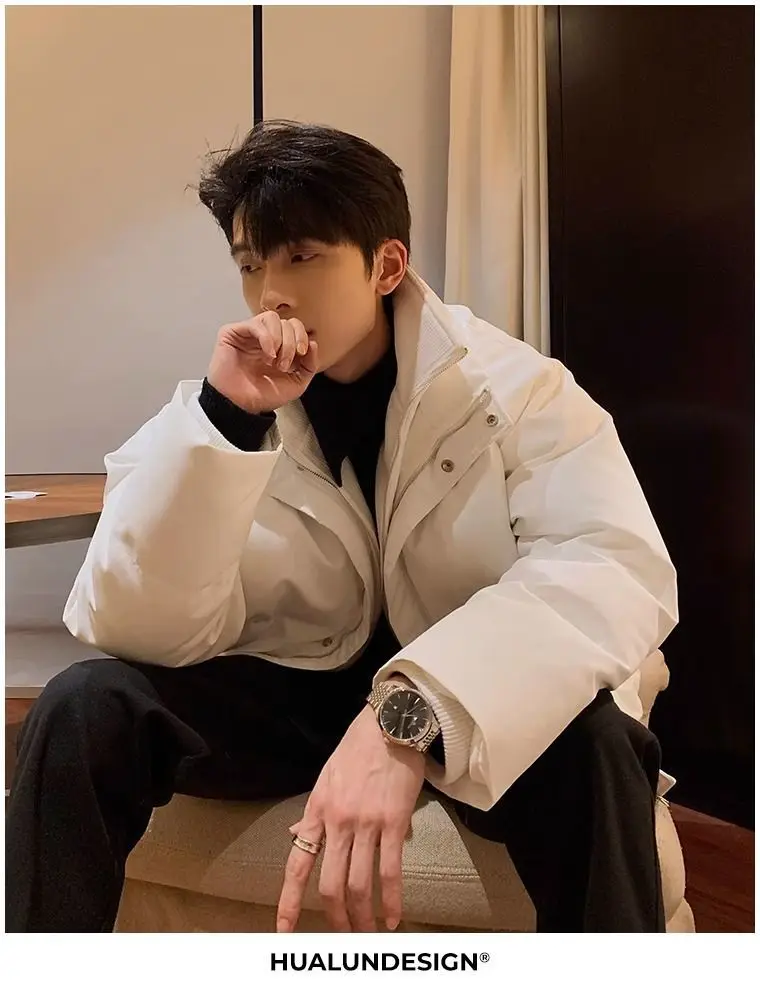 New Fake Two Piece Warm Coats Men Winter Loose Cotton-padded Jackets Men's 2026 Solid Color Pockets Overcoats C919