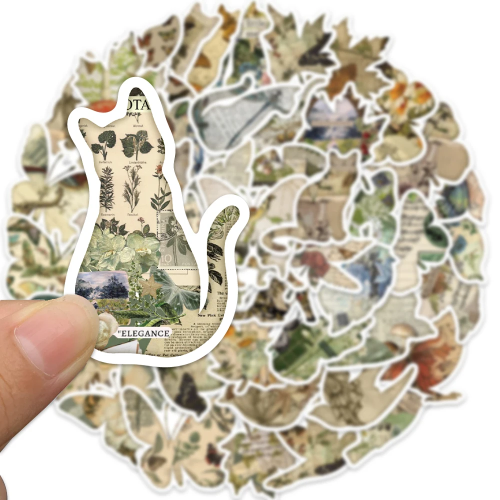 50PCS Vintage leaf Animals Stickers Butterflies And Kitten Graffiti Decals For Laptop Phone Shell Scrapbook Fridge Stickers