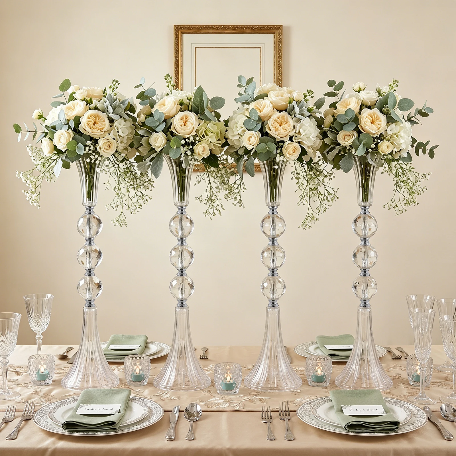 4 Pieces Acrylic Trumpet Vases Set, Clear Flower Vase Centerpieces for Wedding Table Decor, Holiday Party Home Decoration Supplies