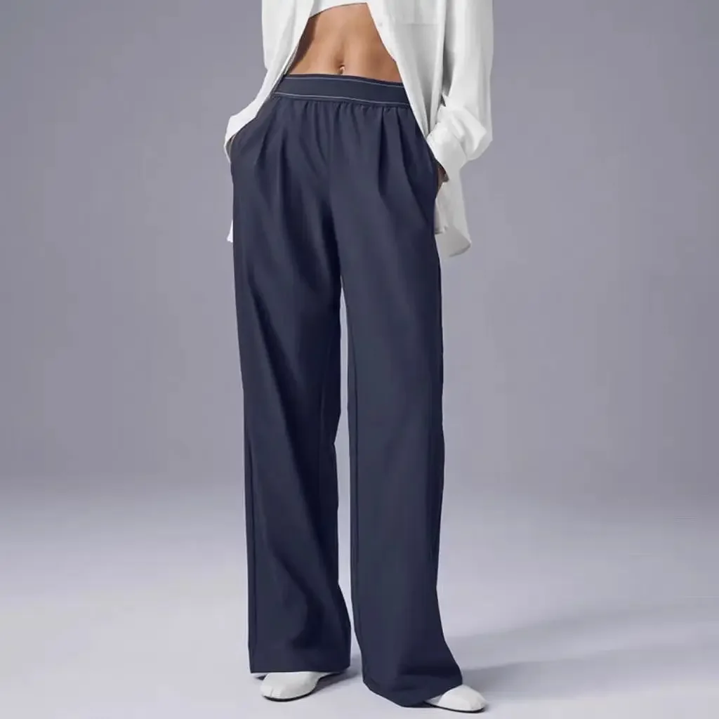 

LO Йога Спортивные широкие брюки Женские тонкие повседневные свободные темно-синие мешковатые спортивные штаны с эластичной резинкой на талии Однотонные брюки для бега для фитнеса