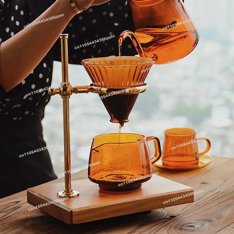 Brass Walnut Hand Brewed Coffee Holder V60 Coffee Filter Cup Glass Filter Cup Holder Adjustable Drip Filter Holder